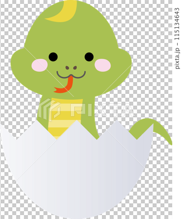 可愛的蛇角色，從蛋殼中探出頭來微笑。 115134643