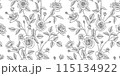Rose floral pattern black and white illustration 115134922