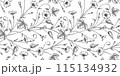 morning glory floral pattern black and white illustration 115134932