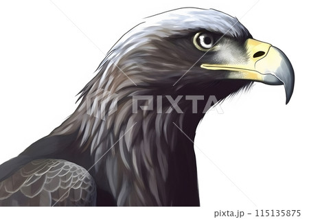 A bald eagle or hawk flying with wings spread mascot. Neural network AI generated art 115135875