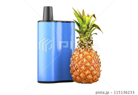 Disposable electronic cigarette with pineapple flavor. 3D rendering 115136233