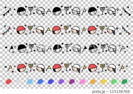 運動会の手描きラインイラスト(カラー・白黒) 運動会の手描きラインイラスト(カラー・白黒) 115136769