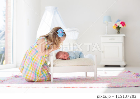 Kids play with newborn baby brother 115137282
