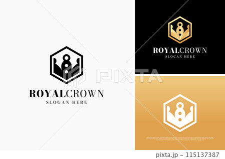 Royal crown premium hexagon logo design concept, vintage crown logo template 115137387