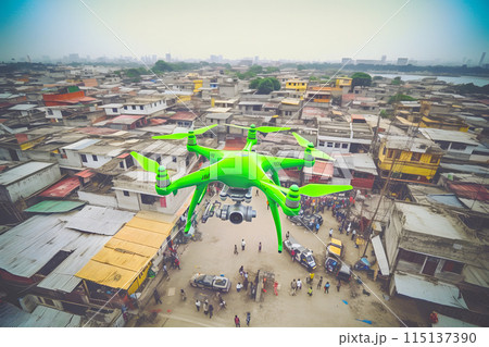 Drone Flying over the city. Neural network AI generated art 115137390