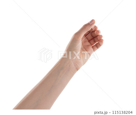 Female hand to hold something card isolated on white 115138204