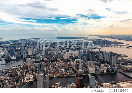 Aerial view of Odaiba Harbor in Tokyo, Japan Aerial view of Odaiba Harbor in Tokyo, Japan 115138472