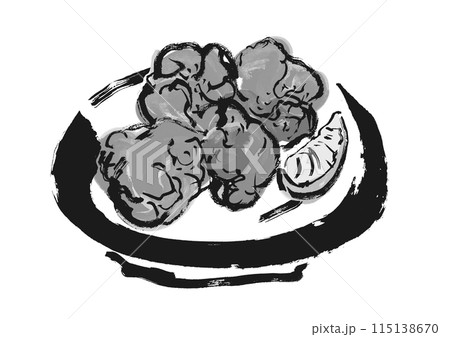唐揚げの手書き和風イラスト　モノクロ 115138670