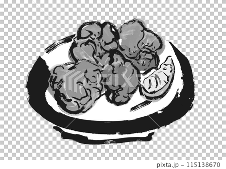 唐揚げの手書き和風イラスト　モノクロ 115138670