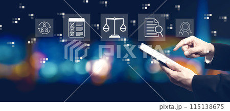 Legal advice service concept with businessman using a tablet computer Legal advice service concept with businessman using a tablet computer 115138675