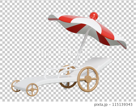 3d beach chair, lounger with umbrella or parasol isolated. summer travel concept, 3d render illustration 3d beach chair, lounger with umbrella or parasol isolated. summer travel concept, 3d render illustration 115139343