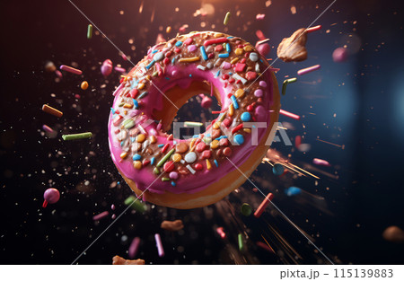 Floating Donut with Sprinkles Explosionのイラスト素材 [115139883] - PIXTA