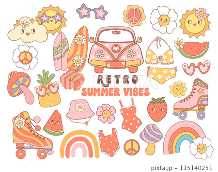 Retro Groovy Summer Vibes collection Cartoon Cute Character Disco 70s 80s Style 115140251