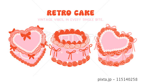 set of Retro Cake Groovy Coquette Design with Ribbon bow banner 115140258