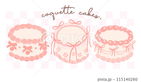 Coquette Cake Retro Groovy Pastel Design with Ribbon bow banner 115140260