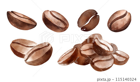 Watercolor illustration set of coffee beans 115140324