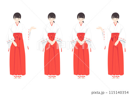 いろいろな神社の巫女さんのイラストセット いろいろな神社の巫女さんのイラストセット 115140354