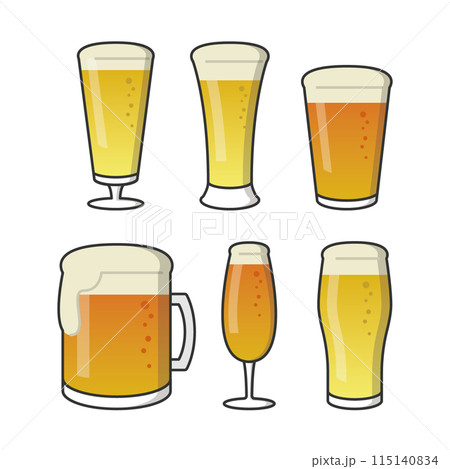 いろいろな種類のビールグラス線ありイラストセット 115140834