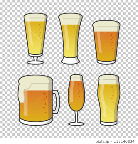 Various types of beer glasses line illustration set 115140834