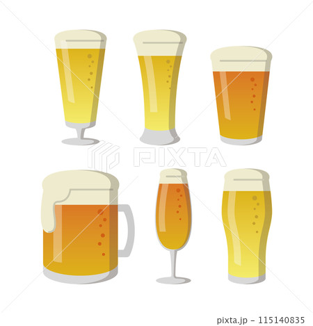 いろいろな種類のビールグラス線なしイラストセット 115140835