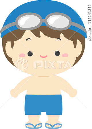 水着を着て帽子をかぶりゴーグルをつけた男の子 115141856