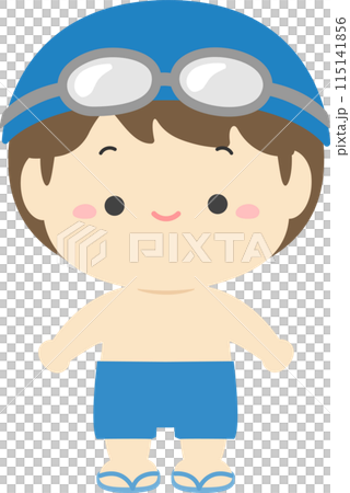 水着を着て帽子をかぶりゴーグルをつけた男の子 115141856