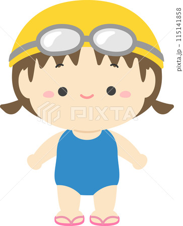 水着を着て帽子をかぶりゴーグルをつけた女の子 水着を着て帽子をかぶりゴーグルをつけた女の子 115141858