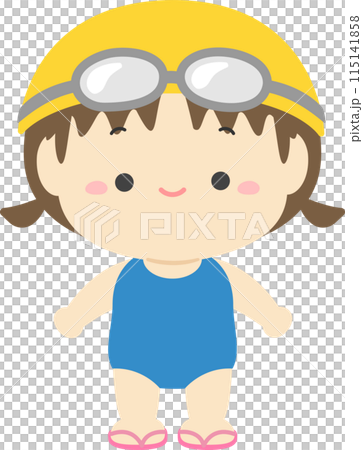 水着を着て帽子をかぶりゴーグルをつけた女の子 水着を着て帽子をかぶりゴーグルをつけた女の子 115141858