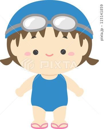 水着を着て帽子をかぶりゴーグルをつけた女の子02 水着を着て帽子をかぶりゴーグルをつけた女の子02 115141859