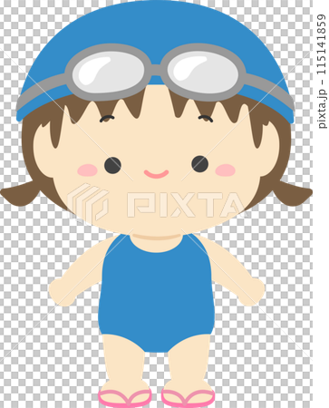 水着を着て帽子をかぶりゴーグルをつけた女の子02 水着を着て帽子をかぶりゴーグルをつけた女の子02 115141859