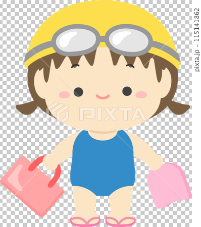 Girl in swimsuit holding kickboard and bag 01 Girl in swimsuit holding kickboard and bag 01 115141862