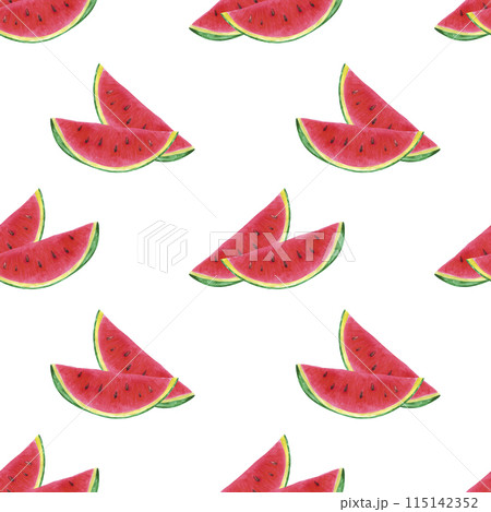 Hand drawn watercolor watermelon slices seamless pattern isolated on white background. Can be used for textile, fabric, scrapbook and other printed products. 115142352