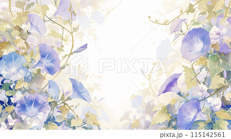 水彩画の紫色の朝顔と美しい花々の背景　背景 115142561