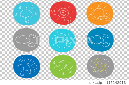A set of weather icons that look like they were drawn with crayons 115142918