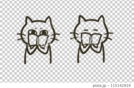 Illustration of a reading cat with slanted eyes_Line drawing 115142919