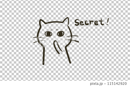 Illustration of a cat with slanted eyes telling a secret_Line drawing 115142920