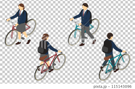 等軸圖：男女高中生推自行車 115143096