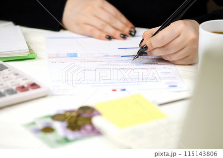 Accountant fill french tax form CA12 Value added tax and similar taxes in end of tax period. Taxation and paperwork routine in France Accountant fill french tax form CA12 Value added tax and similar taxes in end of tax period. Taxation and paperwork routine in France 115143806