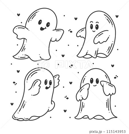 Hand drawn halloween cute ghost doodle collection 115143953