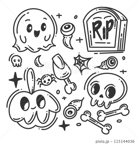 Hand drawn Halloween elements set collection 115144036
