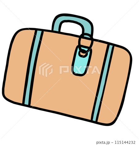 Hand drawn luggage bag for travel, trip, vacation, holiday, journey, transportation, sticker, decoration, workplace, office, school, fashion, accessory, decoration, print, card, logo, icon, post card 115144232