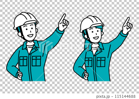 Set of male and female workers pointing into the distance 115144688