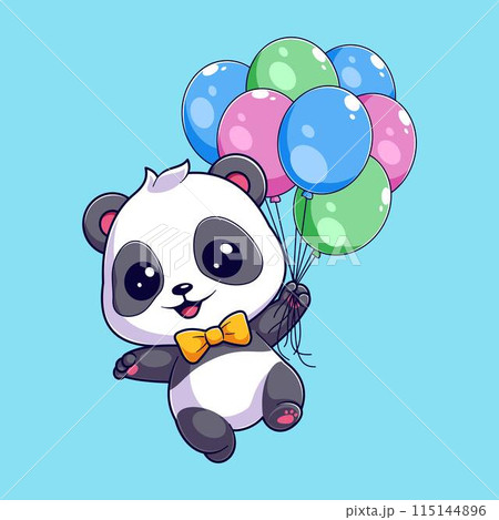 Cute panda is floating with balloonsのイラスト素材 [115144896] - PIXTA