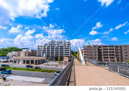 日本の横浜都市景観 横浜市営地下鉄グリーンライン 北山田駅などを望む。正面奥に横浜国際プール 115145091