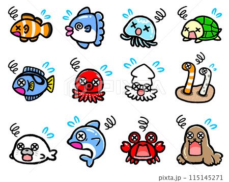 弱っている水族館の生き物のアイコンイラスト素材セット 115145271