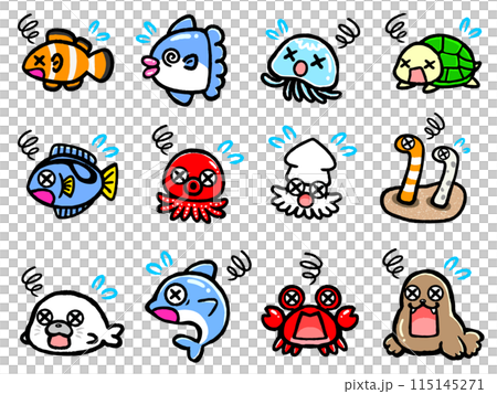 弱っている水族館の生き物のアイコンイラスト素材セット 115145271