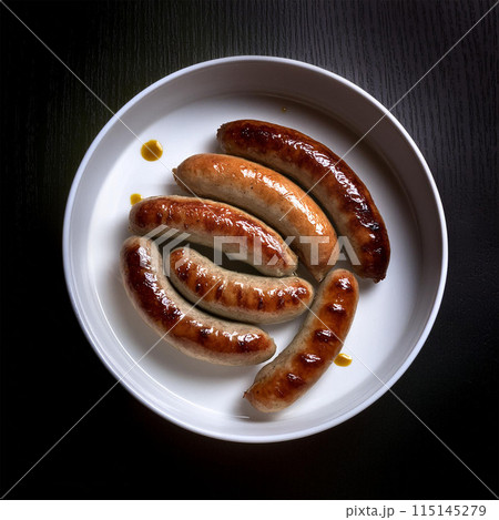 sausage, pork sausage, beef sausage, chicken sausage, turkey sausage, Italian sausage, breakfast sausage, bratwurst, chorizo sausage, kielbasa, hot dog, cocktail sausage, sausage roll, sausage links,  115145279