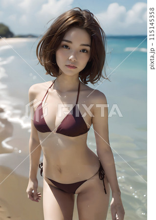 ビーチにいる水着の若い女性［AI生成画像］ 115145358