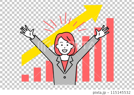 A woman in a suit is happy that the graph is growing steadily 115145532