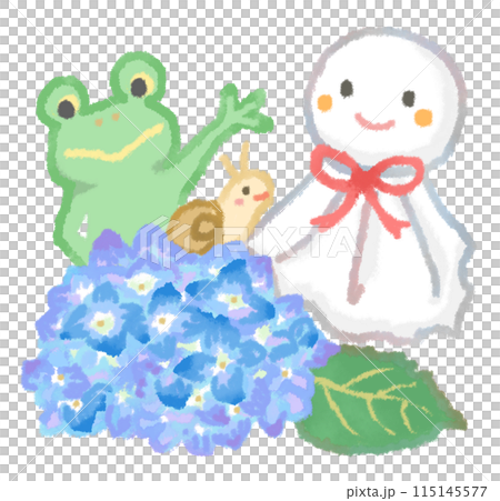 An illustration of a frog introducing his friends in a hydrangea garden An illustration of a frog introducing his friends in a hydrangea garden 115145577
